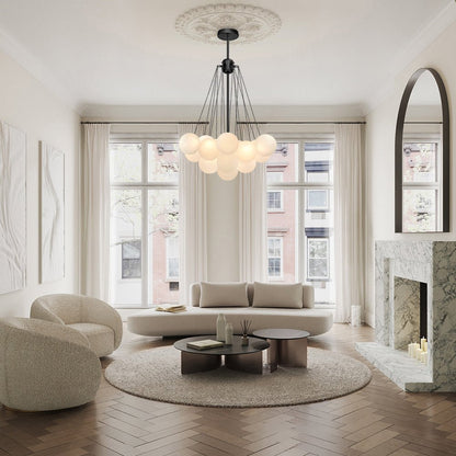 Matte Opal Globe Chandelier with Multiple Spheres – 3-Light Modern Ceiling Fixture for Dining Room & Living Room