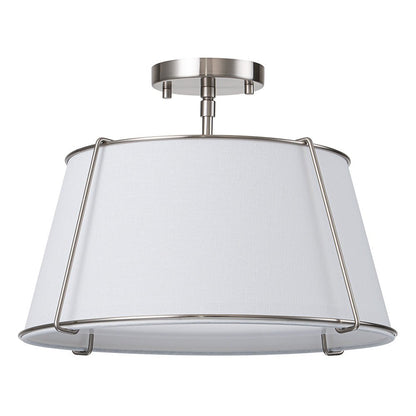 4-Light Linen Drum Semi Flush Ceiling Light with Brass Accents for Living Room, Dining Room, Bedroom | Mid-Century Modern Tapered Shade