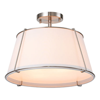 4-Light Linen Drum Semi Flush Ceiling Light with Brass Accents for Living Room, Dining Room, Bedroom | Mid-Century Modern Tapered Shade