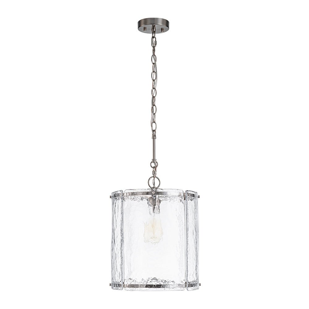 Ribbed Glass Cage Hanging Light 13 in Brass or Nickel for Kitchen Counter & Dining Table with Adjustable 79 in Chain