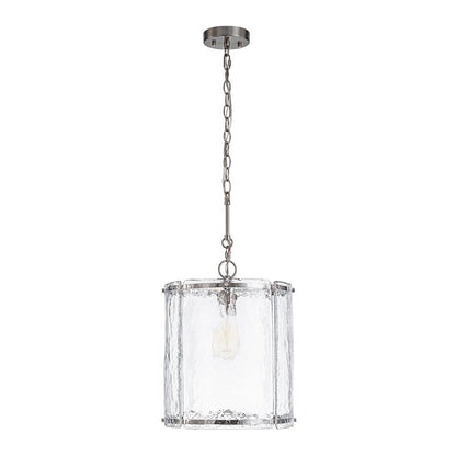 Ribbed Glass Cage Hanging Light 13 in Brass or Nickel for Kitchen Counter & Dining Table with Adjustable 79 in Chain