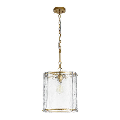 Ribbed Glass Cage Hanging Light 13 in Brass or Nickel for Kitchen Counter & Dining Table with Adjustable 79 in Chain