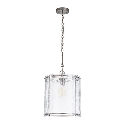 Ribbed Glass Cage Hanging Light 13 in Brass or Nickel for Kitchen Counter & Dining Table with Adjustable 79 in Chain