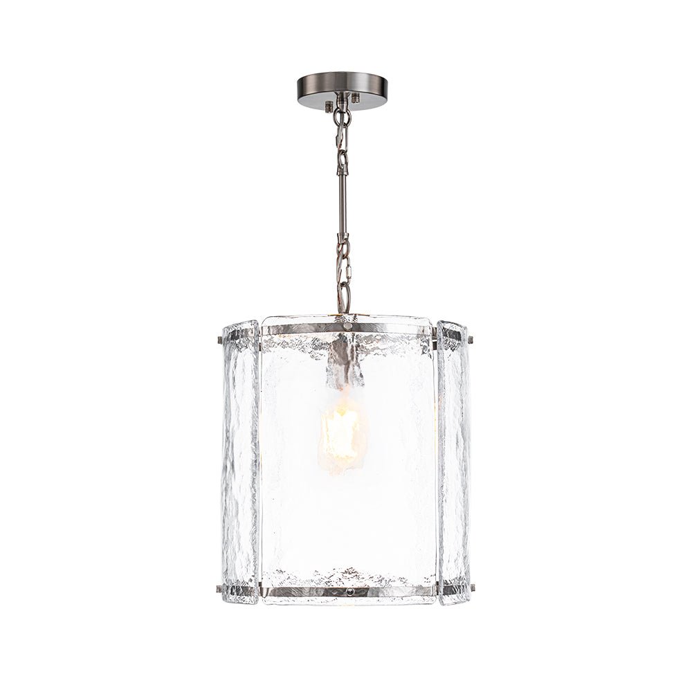 Ribbed Glass Cage Hanging Light 13 in Brass or Nickel for Kitchen Counter & Dining Table with Adjustable 79 in Chain
