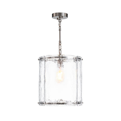 Ribbed Glass Cage Hanging Light 13 in Brass or Nickel for Kitchen Counter & Dining Table with Adjustable 79 in Chain