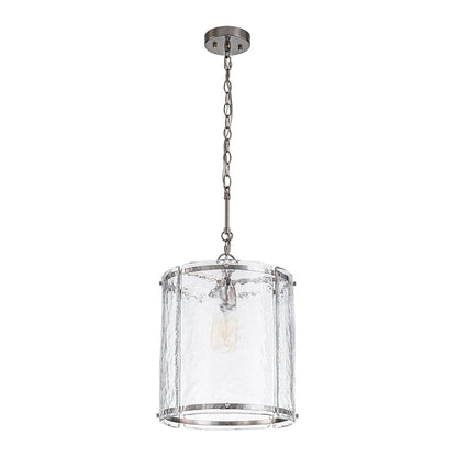 Ribbed Glass Cage Hanging Light 13 in Brass or Nickel for Kitchen Counter & Dining Table with Adjustable 79 in Chain