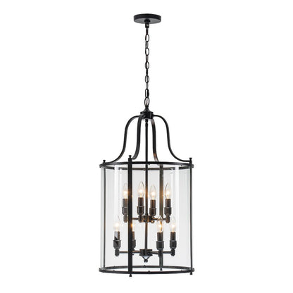 8-Light Farmhouse Cylinder Pendant Light with Clear Glass Shade for Kitchen Island & Dining Room