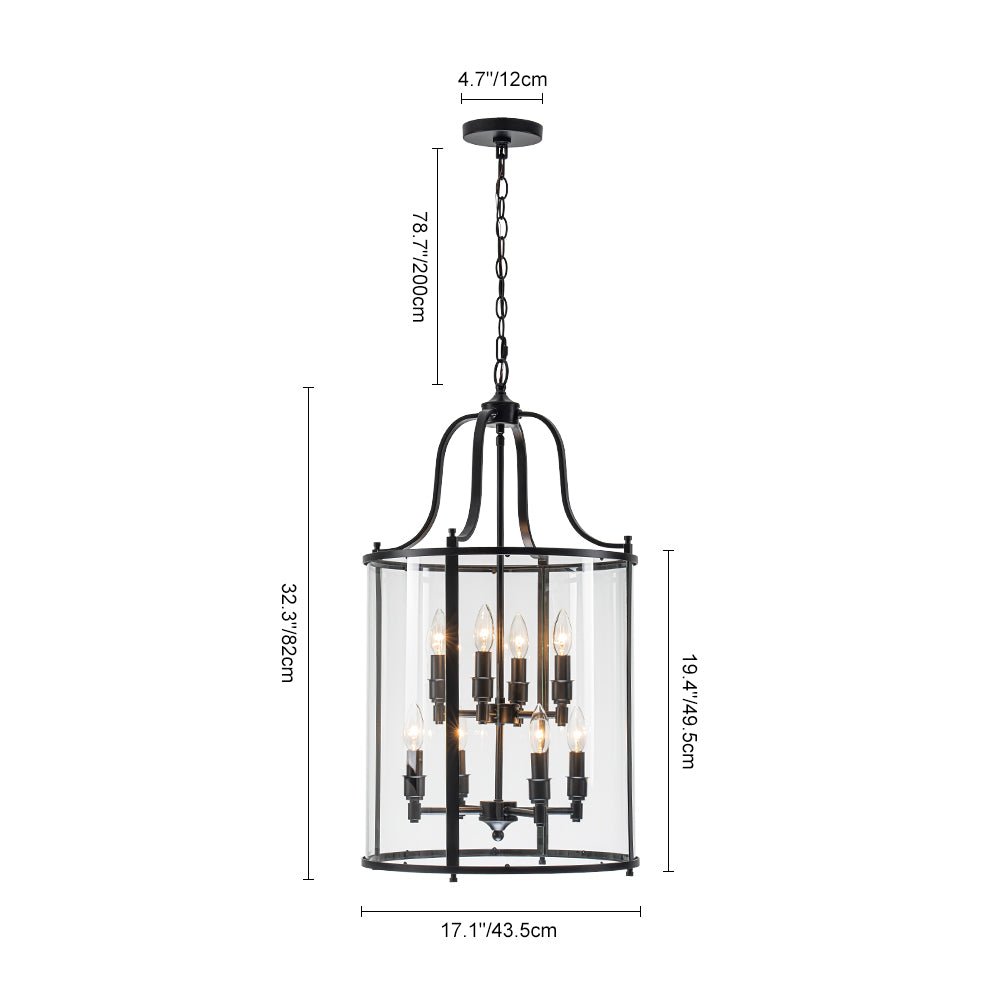8-Light Farmhouse Cylinder Pendant Light with Clear Glass Shade for Kitchen Island & Dining Room