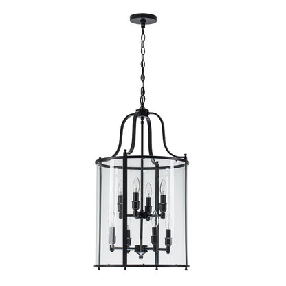 8-Light Farmhouse Cylinder Pendant Light with Clear Glass Shade for Kitchen Island & Dining Room