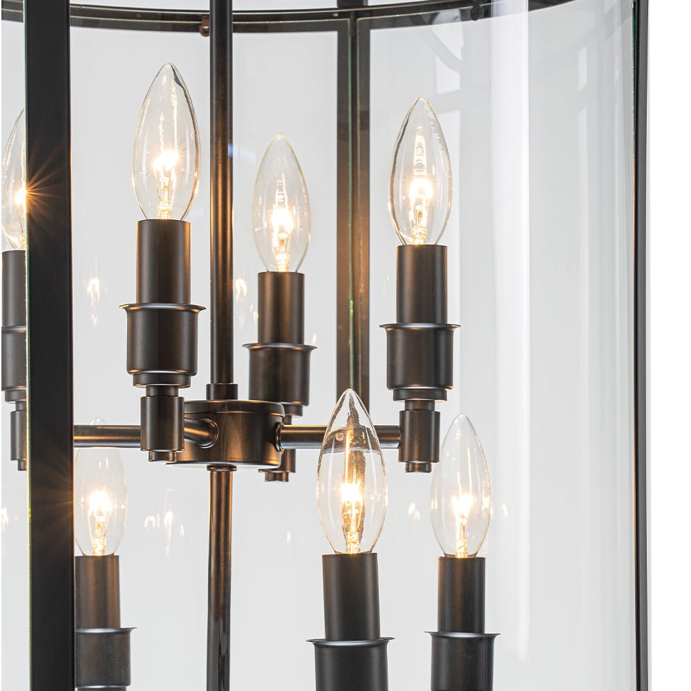8-Light Farmhouse Cylinder Pendant Light with Clear Glass Shade for Kitchen Island & Dining Room