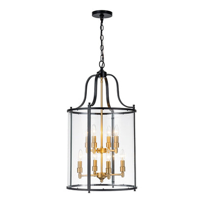 8-Light Farmhouse Cylinder Pendant Light with Clear Glass Shade for Kitchen Island & Dining Room