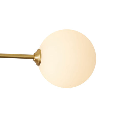 Mid-Century 6-Globe Ceiling Light with Brass Arms – Frosted Glass Shades, Hardwired Installation, G9 Base Compatible, Dimmable for Living