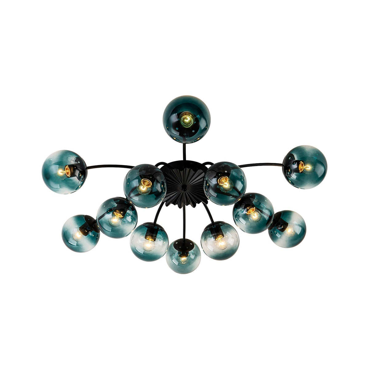 12-Arm Starburst Ceiling Light with Gradient Azure Sphere Shades & Metallic Finish for Entryway