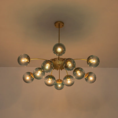 12-Arm Starburst Ceiling Light with Gradient Azure Sphere Shades & Metallic Finish for Entryway