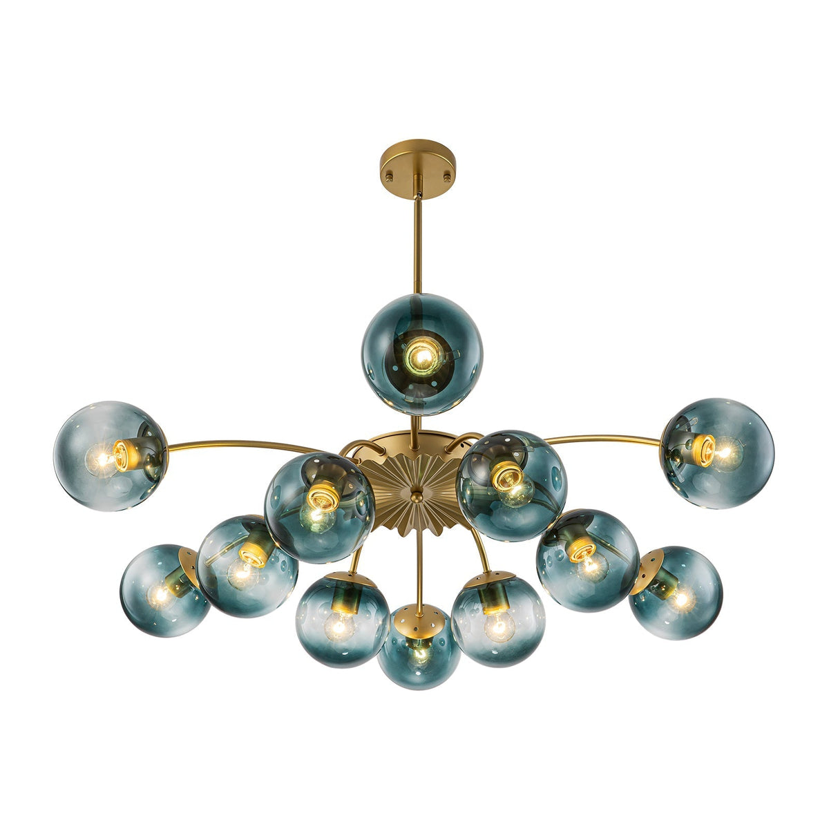 12-Arm Starburst Ceiling Light with Gradient Azure Sphere Shades & Metallic Finish for Entryway