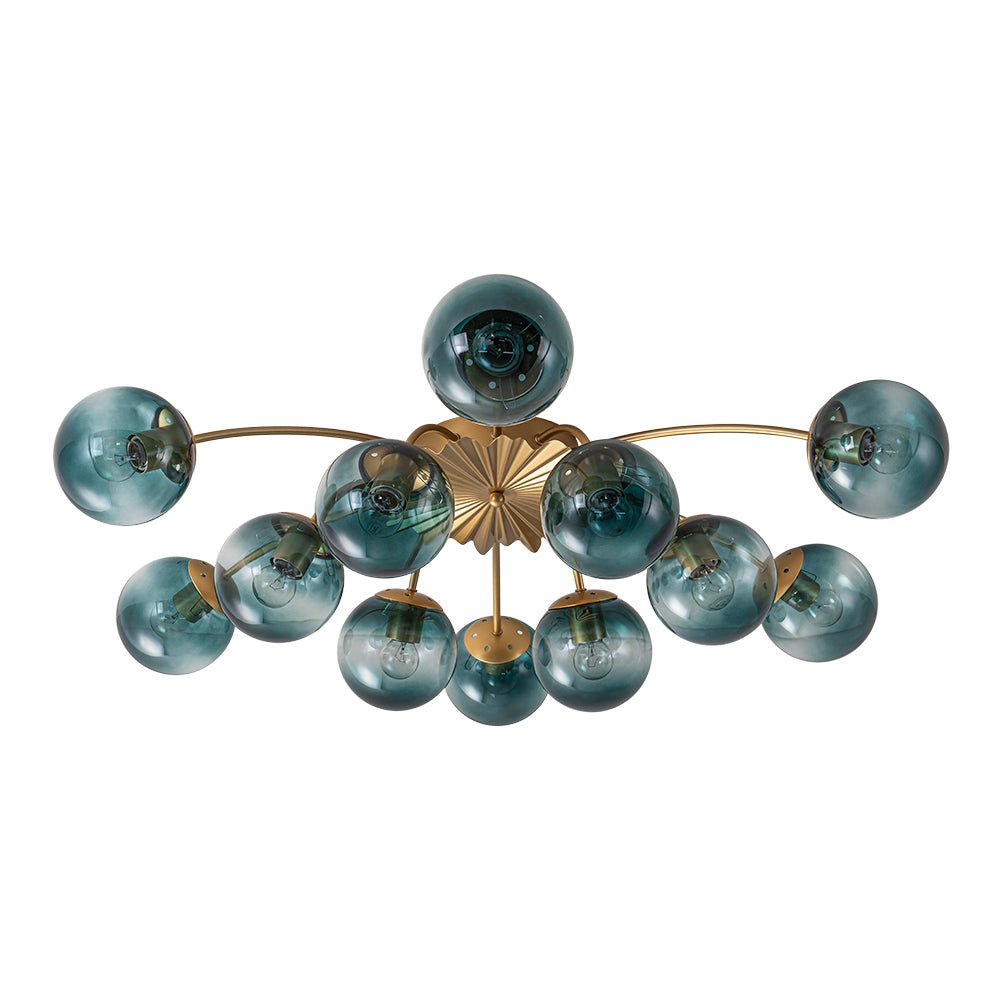 12-Arm Starburst Ceiling Light with Gradient Azure Sphere Shades & Metallic Finish for Entryway