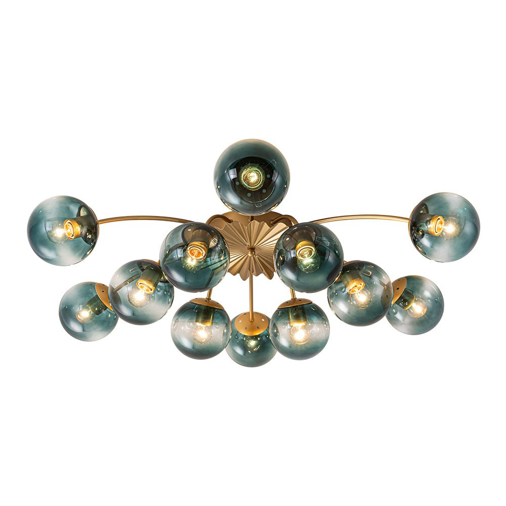 12-Arm Starburst Ceiling Light with Gradient Azure Sphere Shades & Metallic Finish for Entryway