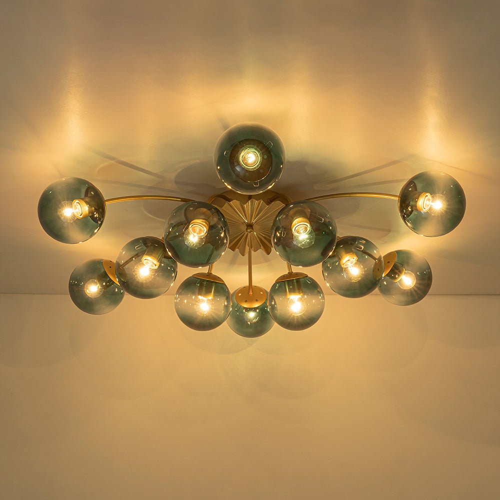 12-Arm Starburst Ceiling Light with Gradient Azure Sphere Shades & Metallic Finish for Entryway