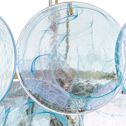 Layered Round Ceiling Fixture with Hand-Blown Sapphire Swirl Glass Discs for Dining Room & Entryway