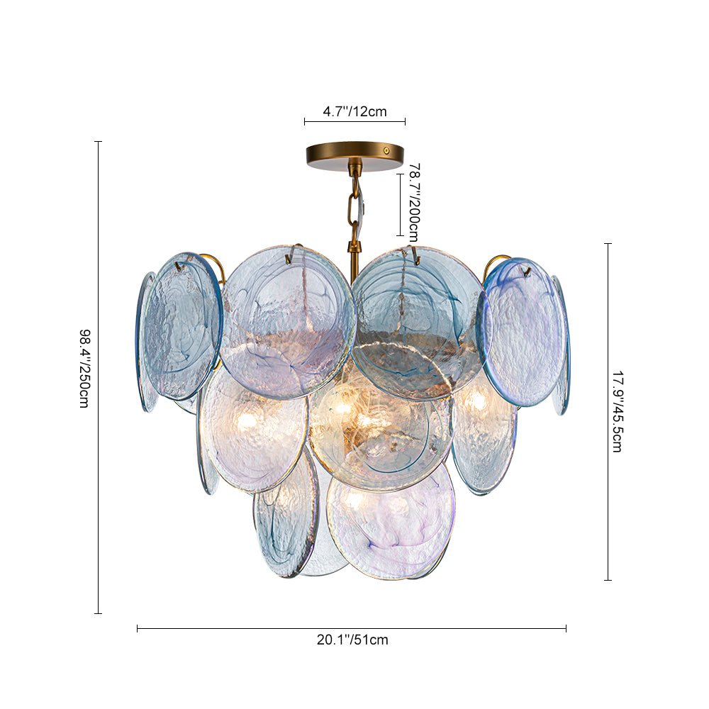 Layered Round Ceiling Fixture with Hand-Blown Sapphire Swirl Glass Discs for Dining Room & Entryway
