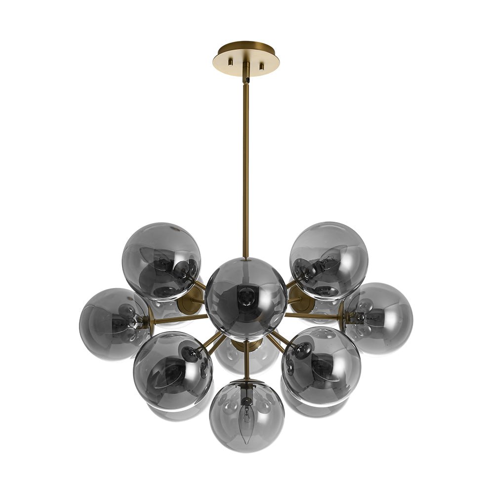 13-Light Sputnik Chandelier with Tinted Glass Globes, 24-Inch Diameter, Adjustable Height Dining Room Fixture for Mid-Century & Modern Homes