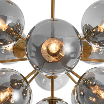 13-Light Sputnik Chandelier with Tinted Glass Globes, 24-Inch Diameter, Adjustable Height Dining Room Fixture for Mid-Century & Modern Homes