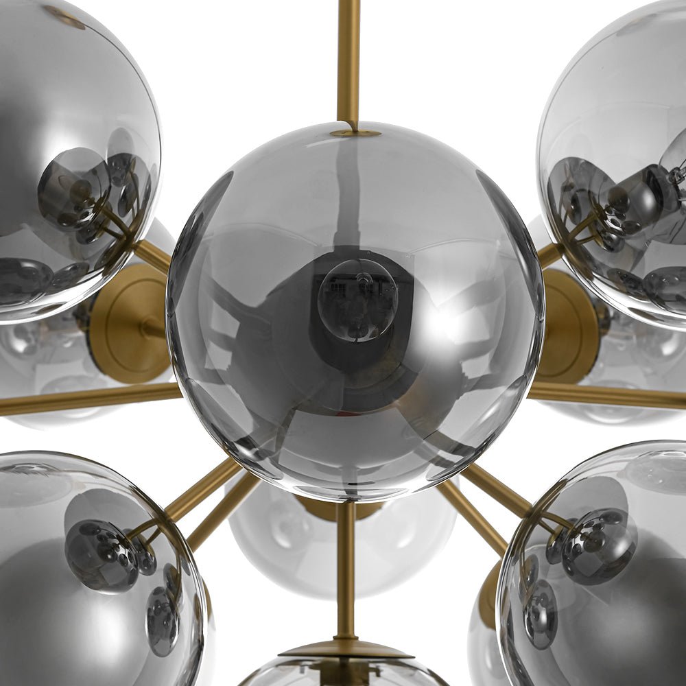 13-Light Sputnik Chandelier with Tinted Glass Globes, 24-Inch Diameter, Adjustable Height Dining Room Fixture for Mid-Century & Modern Homes