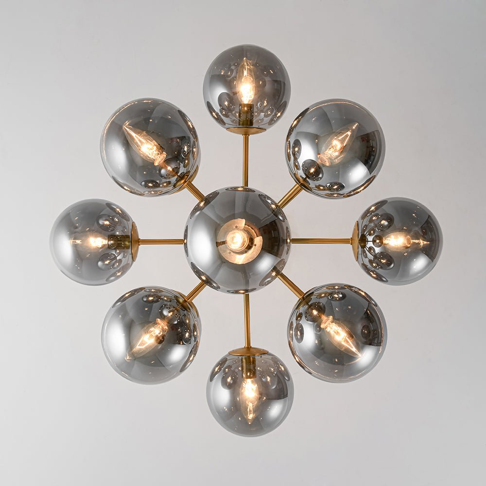 13-Light Sputnik Chandelier with Tinted Glass Globes, 24-Inch Diameter, Adjustable Height Dining Room Fixture for Mid-Century & Modern Homes