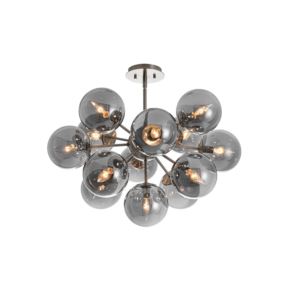 13-Light Sputnik Chandelier with Tinted Glass Globes, 24-Inch Diameter, Adjustable Height Dining Room Fixture for Mid-Century & Modern Homes