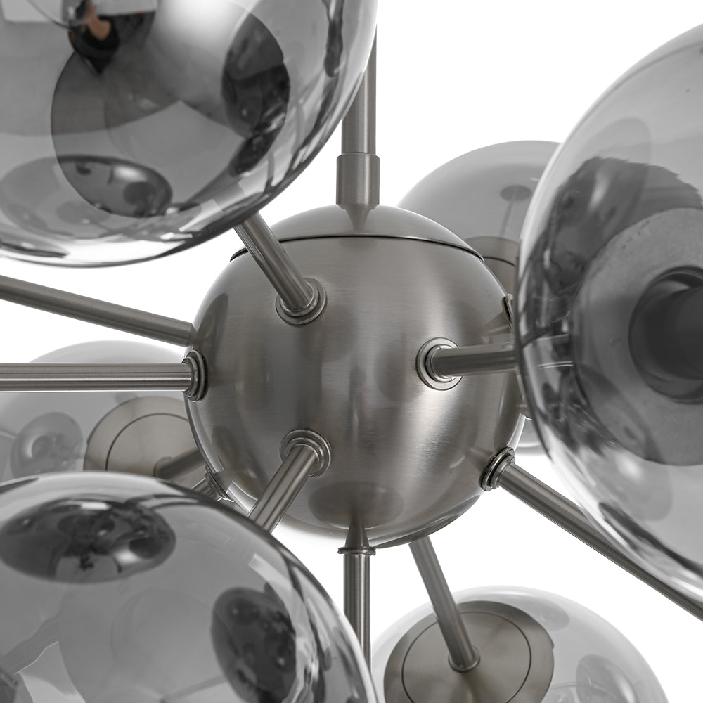 13-Light Sputnik Chandelier with Tinted Glass Globes, 24-Inch Diameter, Adjustable Height Dining Room Fixture for Mid-Century & Modern Homes