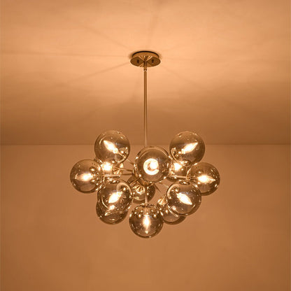 13-Light Sputnik Chandelier with Tinted Glass Globes, 24-Inch Diameter, Adjustable Height Dining Room Fixture for Mid-Century & Modern Homes
