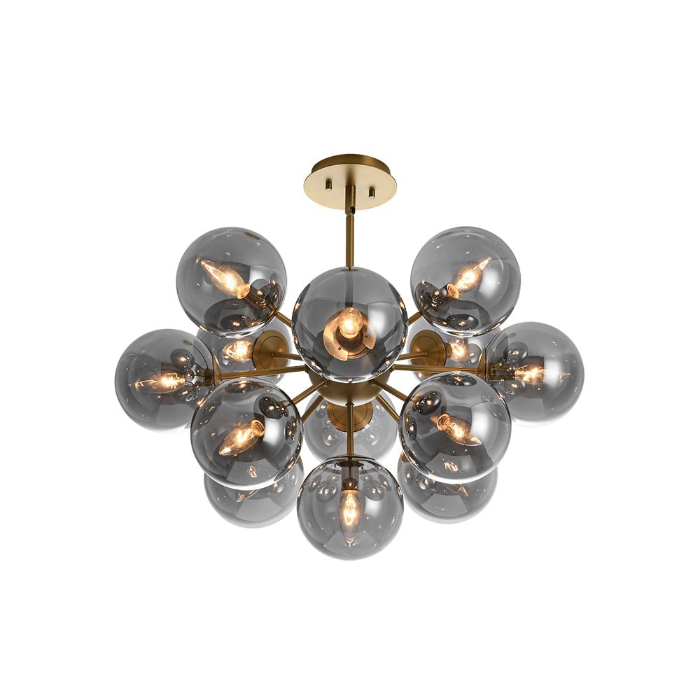 13-Light Sputnik Chandelier with Tinted Glass Globes, 24-Inch Diameter, Adjustable Height Dining Room Fixture for Mid-Century & Modern Homes