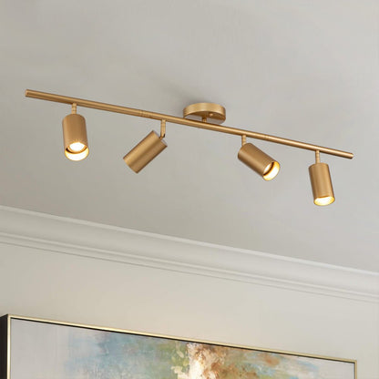 Track Lighting 4-Light Adjustable Spotlight Bar Gold Metal GU10 Ceiling Fixture for Kitchen Bedroom Living Room Office Task Accent Direction