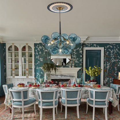 6-Light Sapphire Orb Suspended Fixture with Brass Hardware and LED Bulbs for Dining Room & Entryway