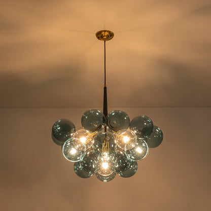 6-Light Sapphire Orb Suspended Fixture with Brass Hardware and LED Bulbs for Dining Room & Entryway