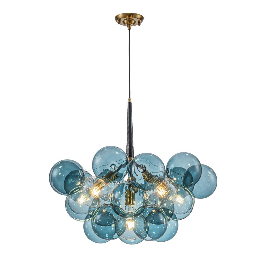 6-Light Sapphire Orb Suspended Fixture with Brass Hardware and LED Bulbs for Dining Room & Entryway