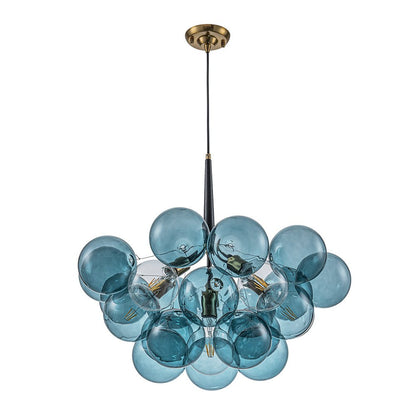 6-Light Sapphire Orb Suspended Fixture with Brass Hardware and LED Bulbs for Dining Room & Entryway
