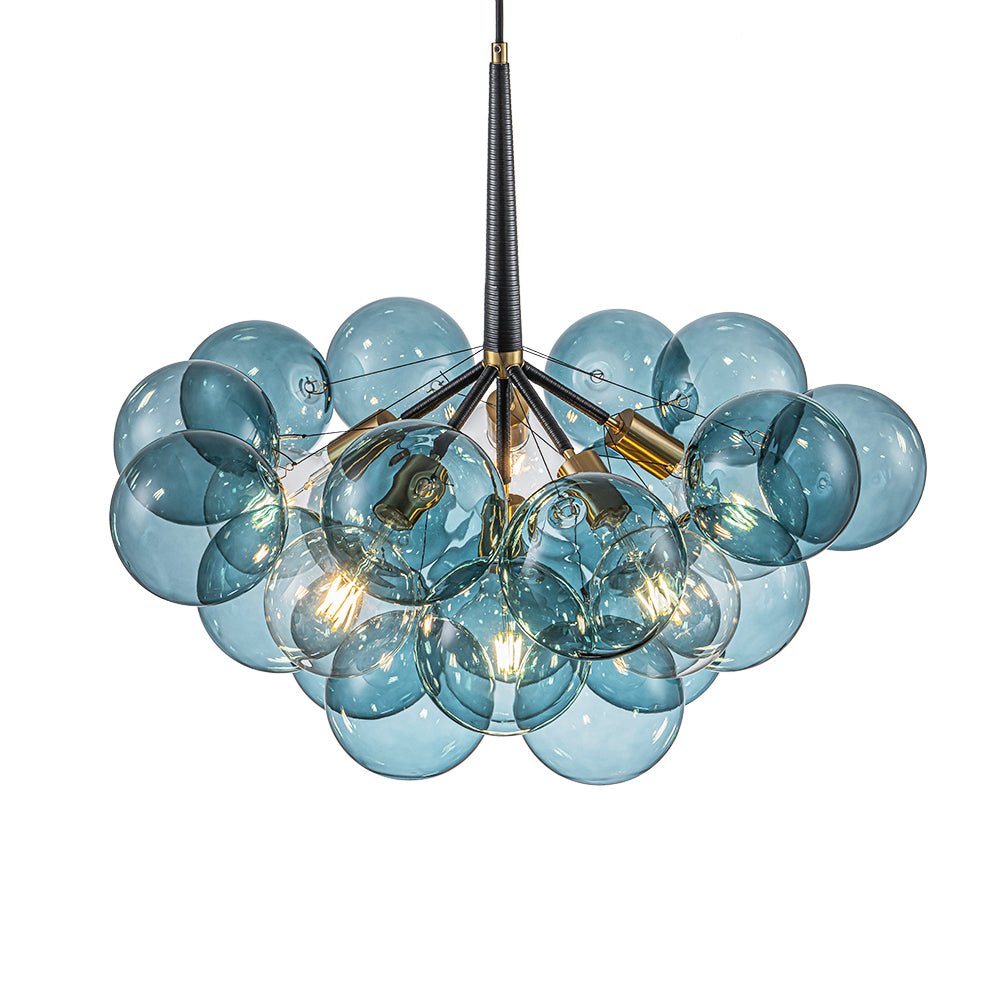 6-Light Sapphire Orb Suspended Fixture with Brass Hardware and LED Bulbs for Dining Room & Entryway