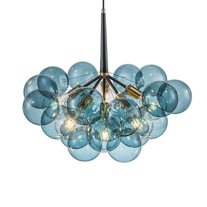 6-Light Sapphire Orb Suspended Fixture with Brass Hardware and LED Bulbs for Dining Room & Entryway