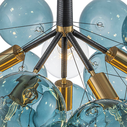 6-Light Sapphire Orb Suspended Fixture with Brass Hardware and LED Bulbs for Dining Room & Entryway