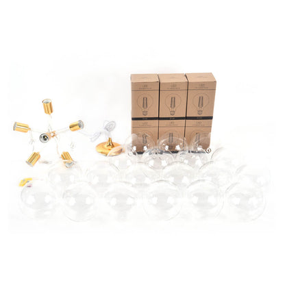 Multi-Globe Ceiling Light with Clear Glass Spheres and Metal Arms for Dining Room & Living Room