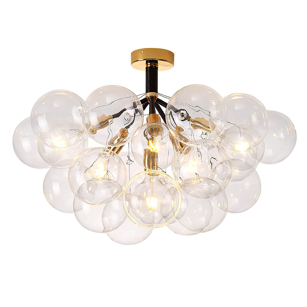 Multi-Globe Ceiling Light with Clear Glass Spheres and Metal Arms for Dining Room & Living Room