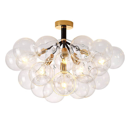 Multi-Globe Ceiling Light with Clear Glass Spheres and Metal Arms for Dining Room & Living Room