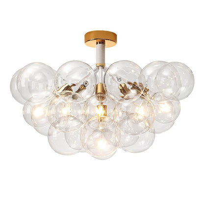 Multi-Globe Ceiling Light with Clear Glass Spheres and Metal Arms for Dining Room & Living Room