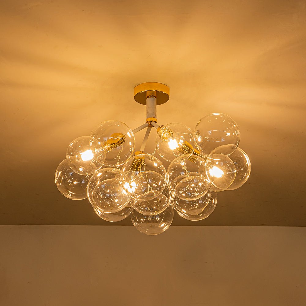 Multi-Globe Ceiling Light with Clear Glass Spheres and Metal Arms for Dining Room & Living Room