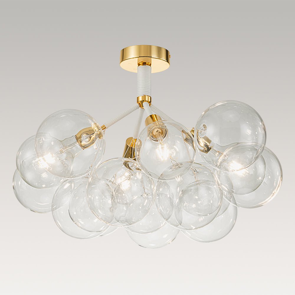 Multi-Globe Ceiling Light with Clear Glass Spheres and Metal Arms for Dining Room & Living Room