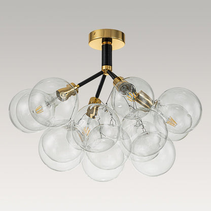 Multi-Globe Ceiling Light with Clear Glass Spheres and Metal Arms for Dining Room & Living Room