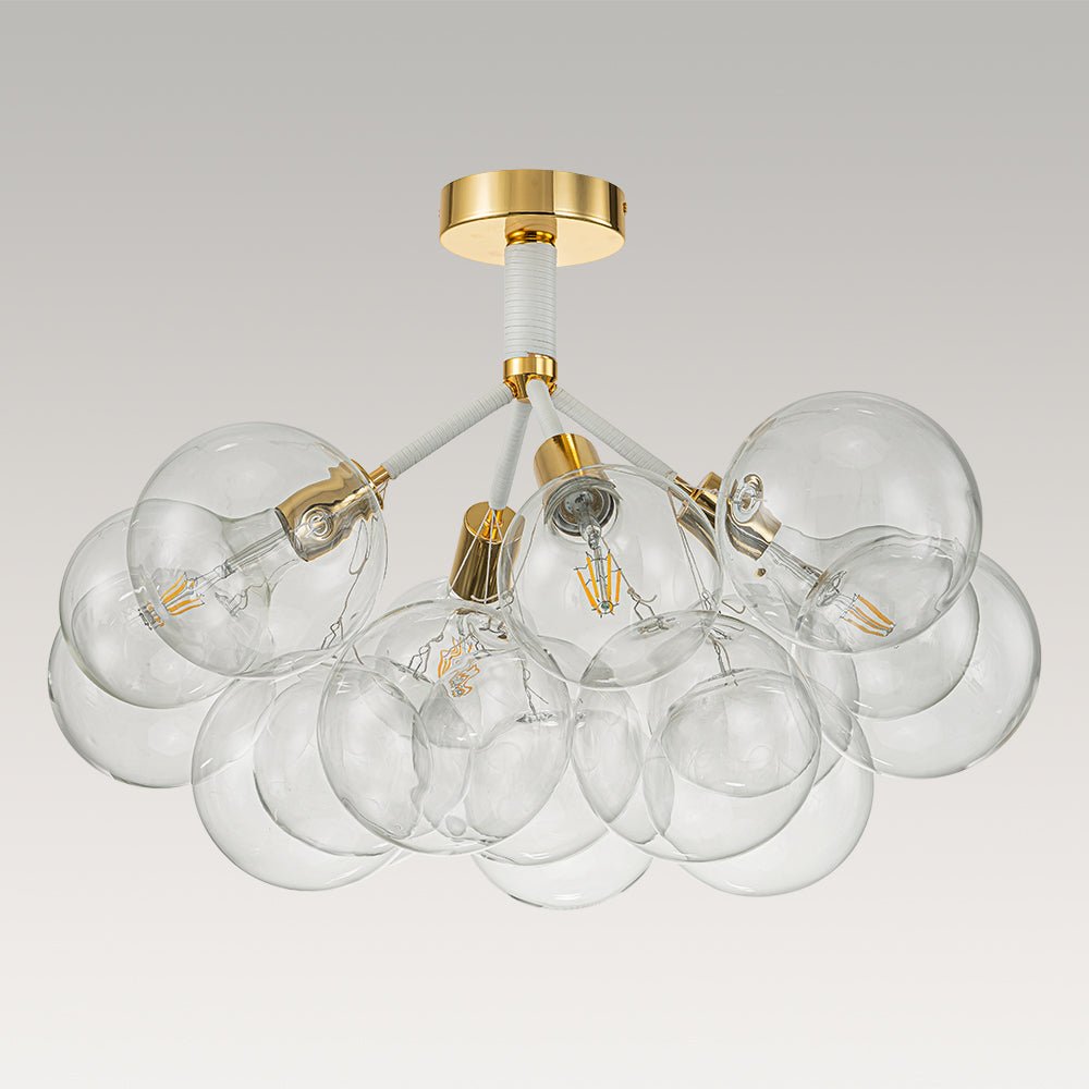 Multi-Globe Ceiling Light with Clear Glass Spheres and Metal Arms for Dining Room & Living Room