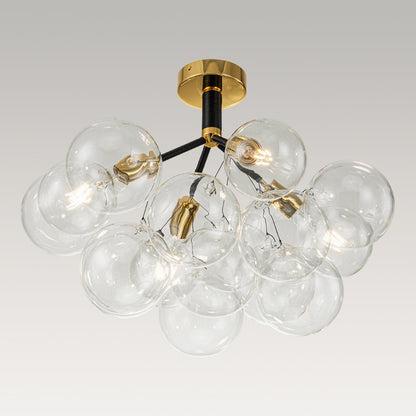 Multi-Globe Ceiling Light with Clear Glass Spheres and Metal Arms for Dining Room & Living Room
