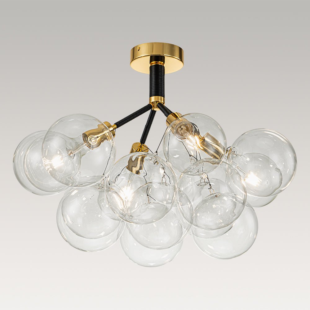 Multi-Globe Ceiling Light with Clear Glass Spheres and Metal Arms for Dining Room & Living Room